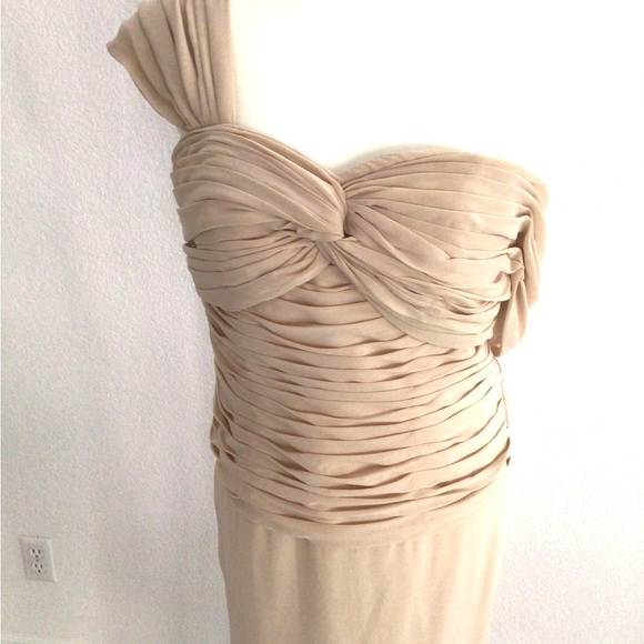 Elegant Tan One-Shoulder Dress - Picture 2 of 5